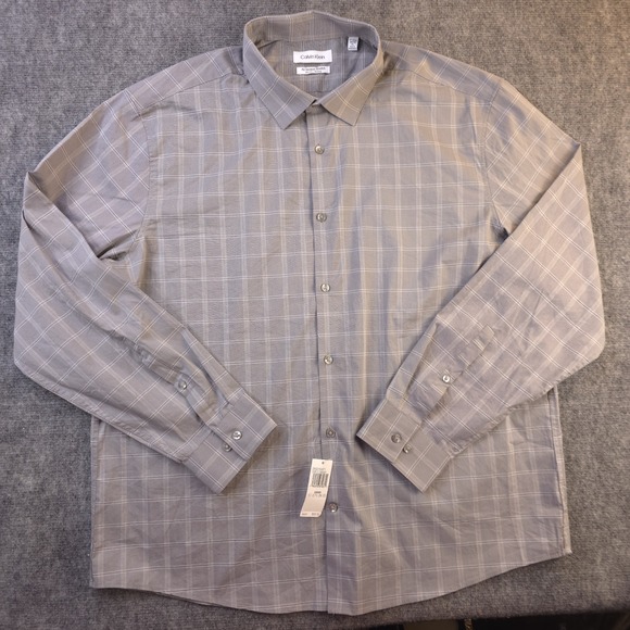 Calvin Klein Other - New Calvin Klein Shirt XL 17 17.5 34/35 All Season Stretch Gray Check